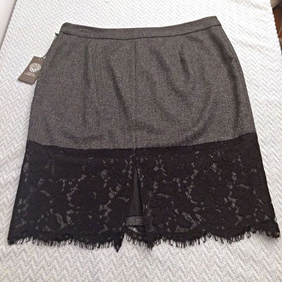 Vince Camuto Grey Skirt Black Lace Size 12 - Picture 2 of 5